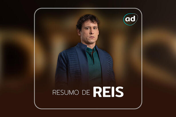 Arte de divulgação do resumo semanal da série Reis com o protagonista da história, Salomão