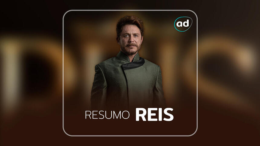 Arte de divulgação do resumo semanal da série Reis com os protagonistas da história Davi