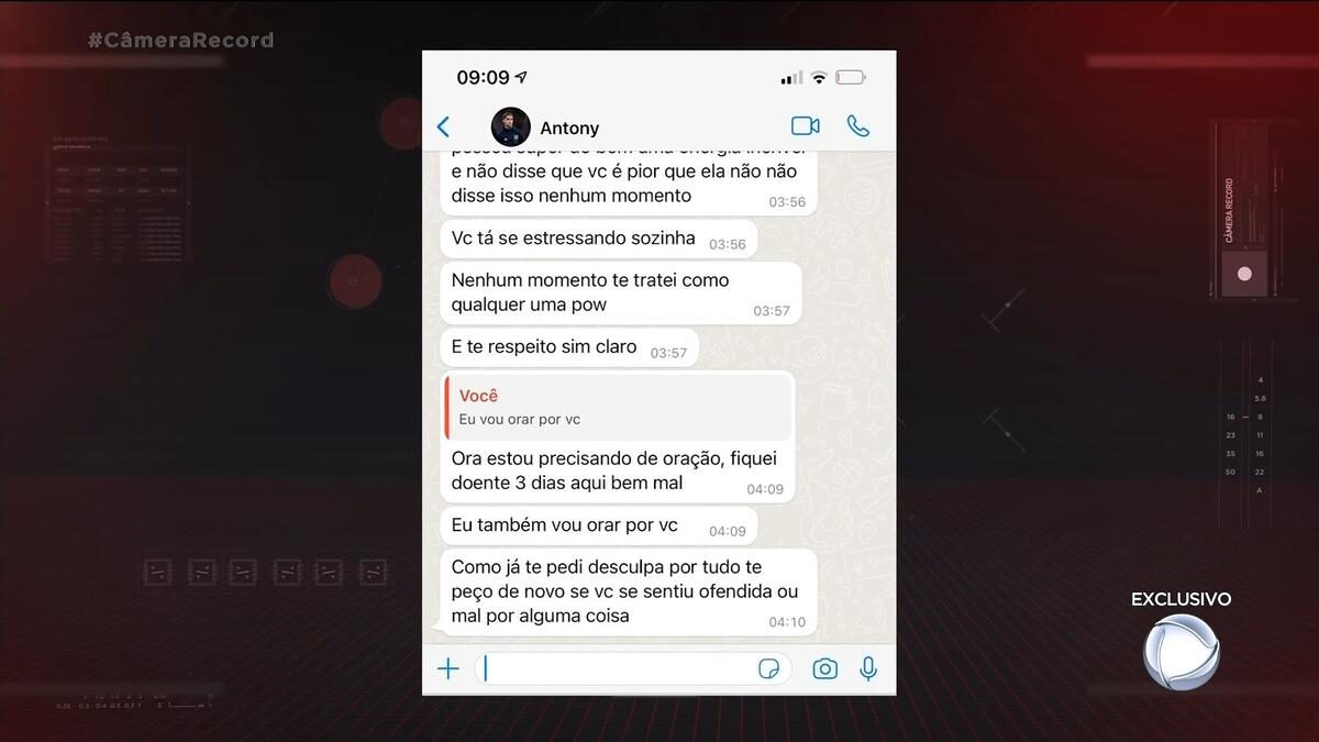 Print de uma conversa de WhatsApp mostra pedido de desculpas de Antony para Ingrid 