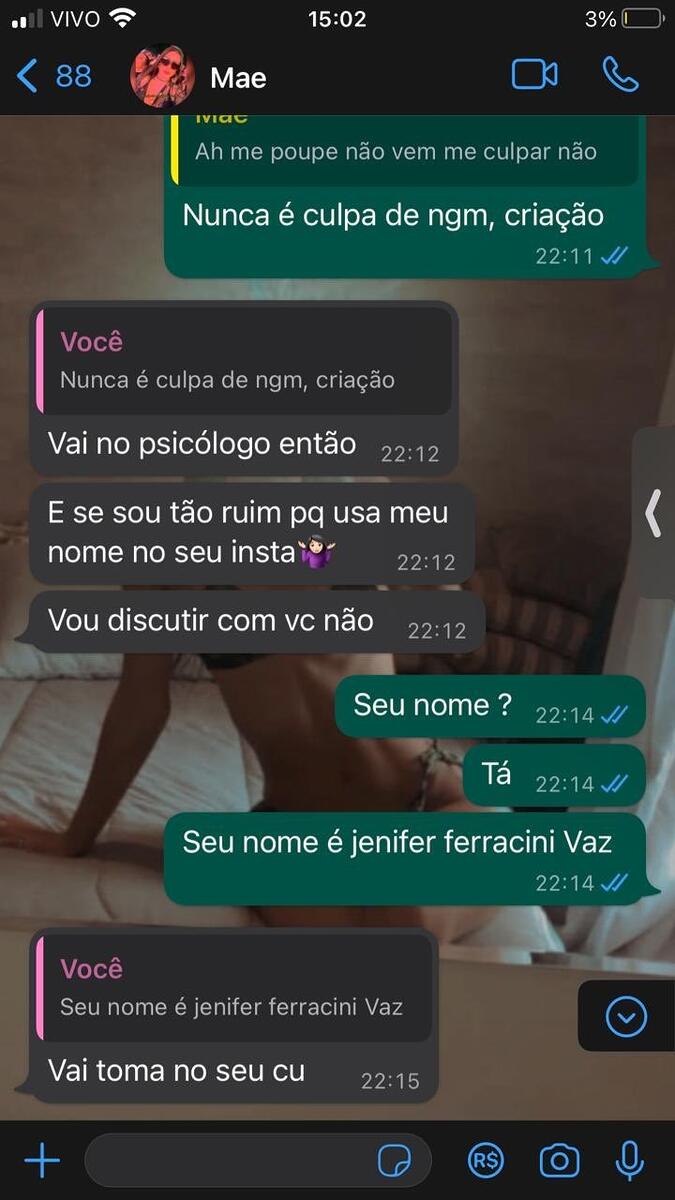 Print de conversas de Bia Miranda com a mãe Jenny Miranda no WhatsApp