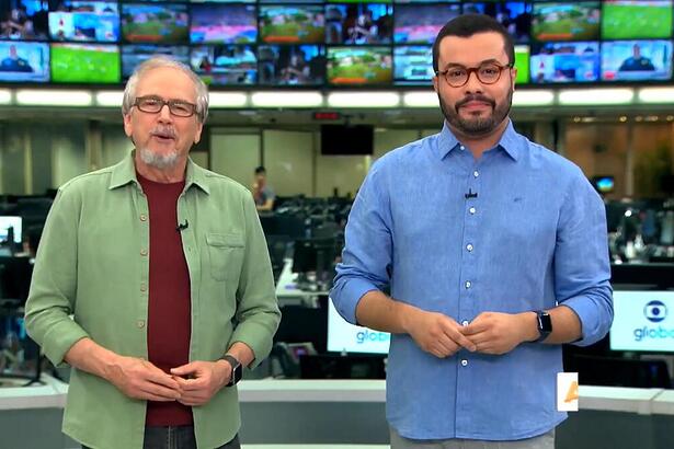 Nélson Araújo e Pedro Málaga apresentando os destaques do Globo Rural direto da redação da Globo em São Paulo