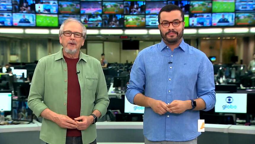 Nélson Araújo e Pedro Málaga apresentando os destaques do Globo Rural direto da redação da Globo em São Paulo