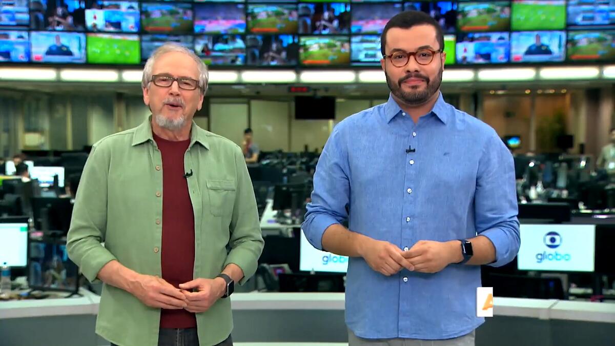 Nélson Araújo e Pedro Málaga apresentando os destaques do Globo Rural direto da redação da Globo em São Paulo