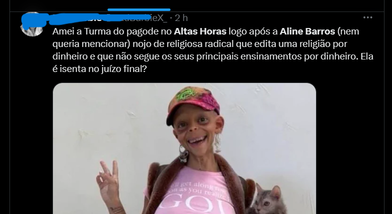 Twitter com ofensas para Aline Barros