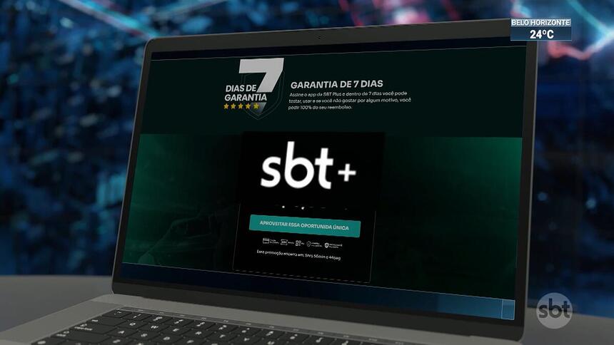 Página inicial do site falso do SBT com o logo da emissora