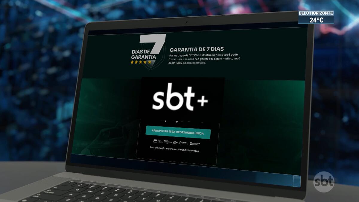 Página inicial do site falso do SBT com o logo da emissora