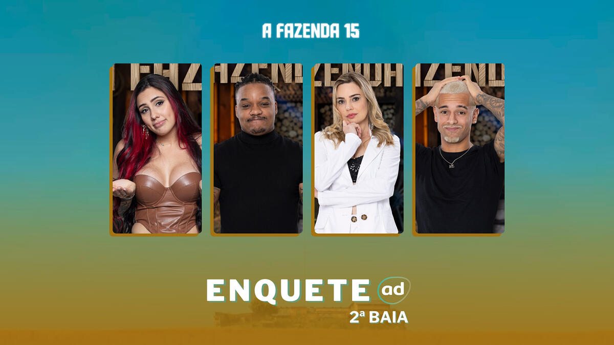 Alicia X, Darlan Cunha o Laranjinha, Rachel Sheherazade e WL com rosto triste em fotos de divulgação em A Fazenda 15
