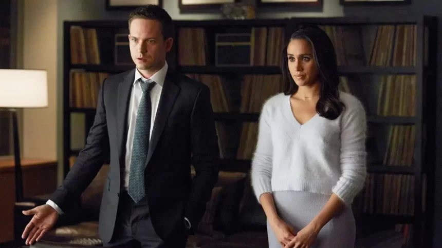 Meghan Markle e Patrick J. Adams em trecho da série Suits