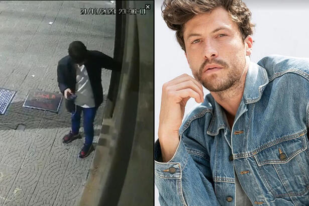 Montagem com duas imagens: na primeira Ricardo Merini aparece fechando o portão e saindo no dia do desaparecimento. Na segunda imagem ele veste um jeans em foto profissional