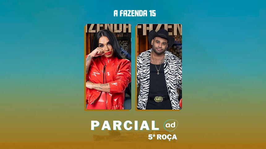 Simioni e Black na arte da enquete de parcial da 5ª roça em A Fazenda 15