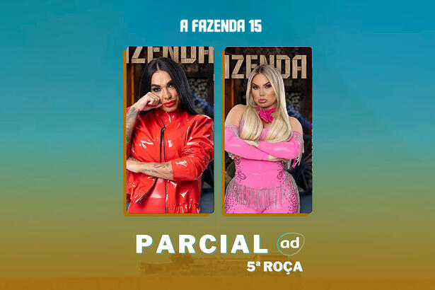 Simioni e Kally na arte da enquete de parcial da 5ª roça em A Fazenda 15