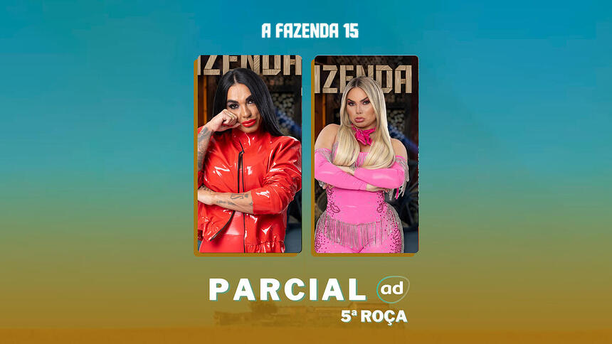 Simioni e Kally na arte da enquete de parcial da 5ª roça em A Fazenda 15