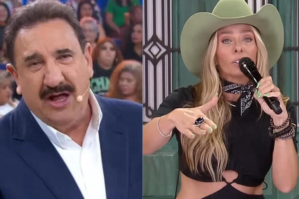 Ratinho e Galisteu em uma montagem montagem