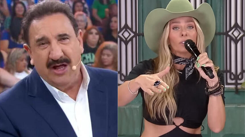 Ratinho e Galisteu em uma montagem montagem