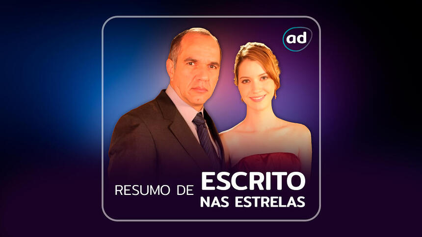 Humberto Martins e Nathalia Dill na arte de divulgação do resumo Escrito Nas Estrelas