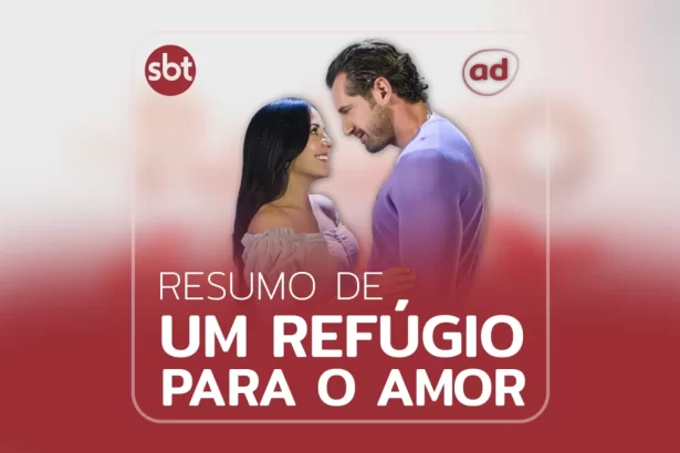 Luciana (Zuria Vega) e Rodrigo (Gabriel Soto) na arte de divulgação do resumo da semana da novela Refúgio Para um Amor