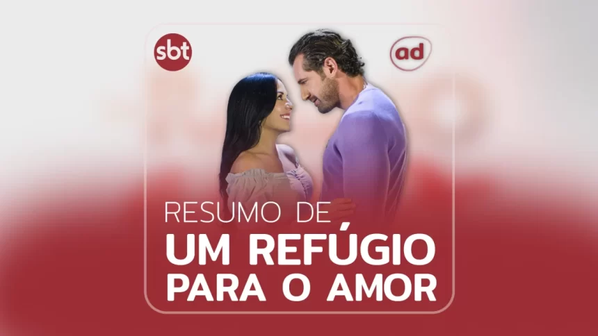 Luciana (Zuria Vega) e Rodrigo (Gabriel Soto) na arte de divulgação do resumo da semana da novela Refúgio Para um Amor