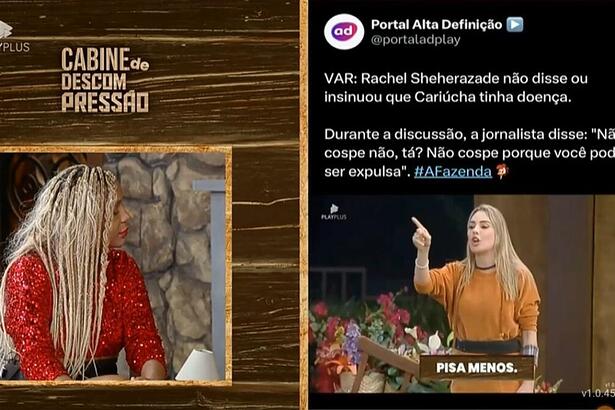 Divisão de tela da Cabine de Descompressão de A Fazenda 15, com Cariúcha e o vídeo do Portal Alta Definição