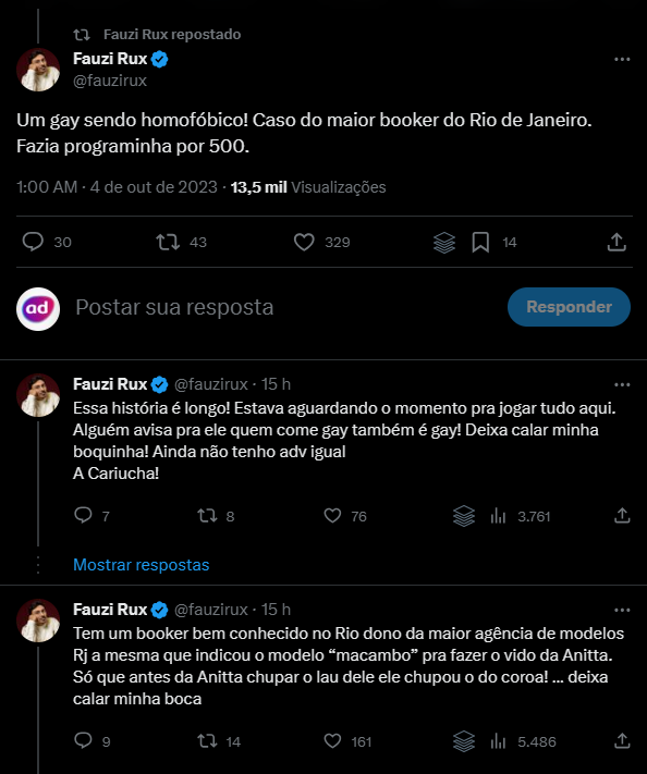 Fala do influenciador Fauzi contra Yuri Meirelles no Twitter