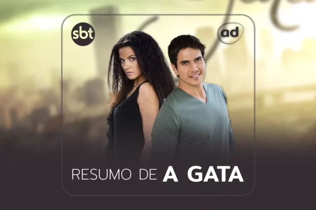 Arte de divulgação do resumo da novela A Gata exibida no SBT