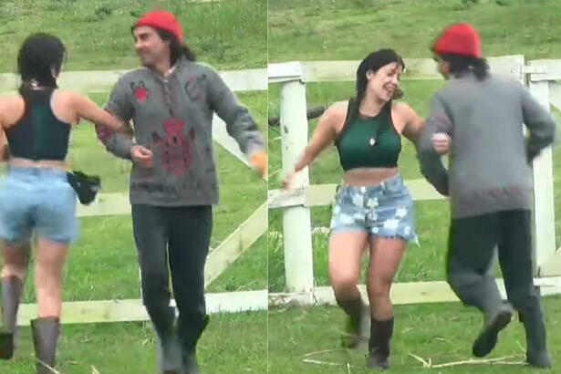 Jaquelline e André durante dancinha em A Fazenda