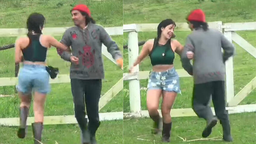 Jaquelline e André durante dancinha em A Fazenda