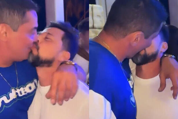 Leo Dias beijando outro homem na festa de Carlinhos Maia