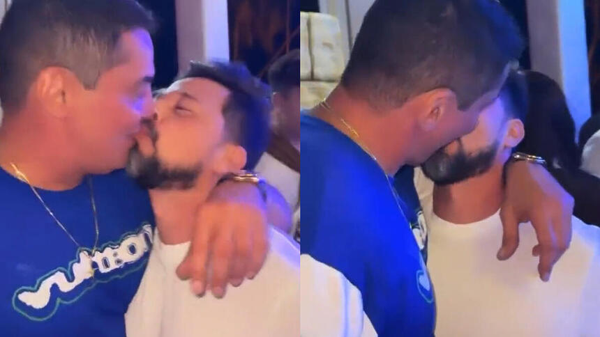 Leo Dias beijando outro homem na festa de Carlinhos Maia