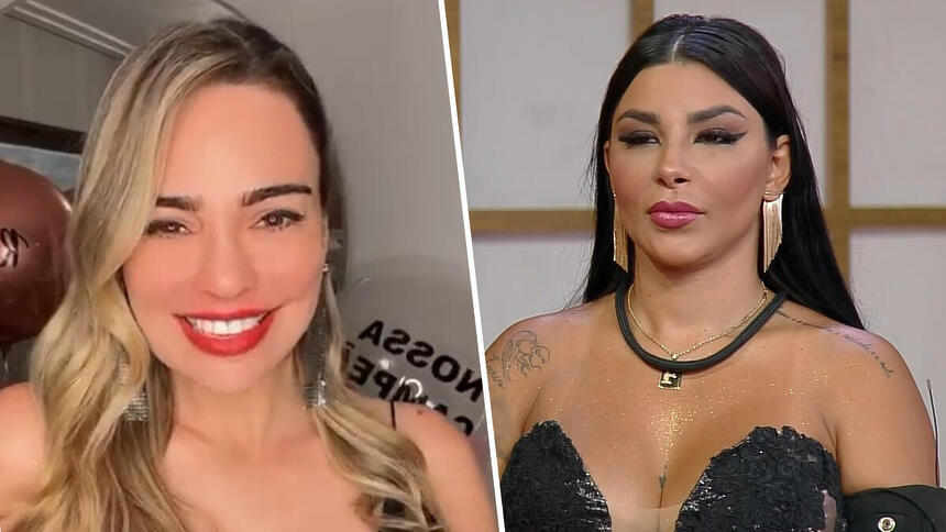 Rachel Sheherazade sorrindo e Jenny Miranda na eliminação