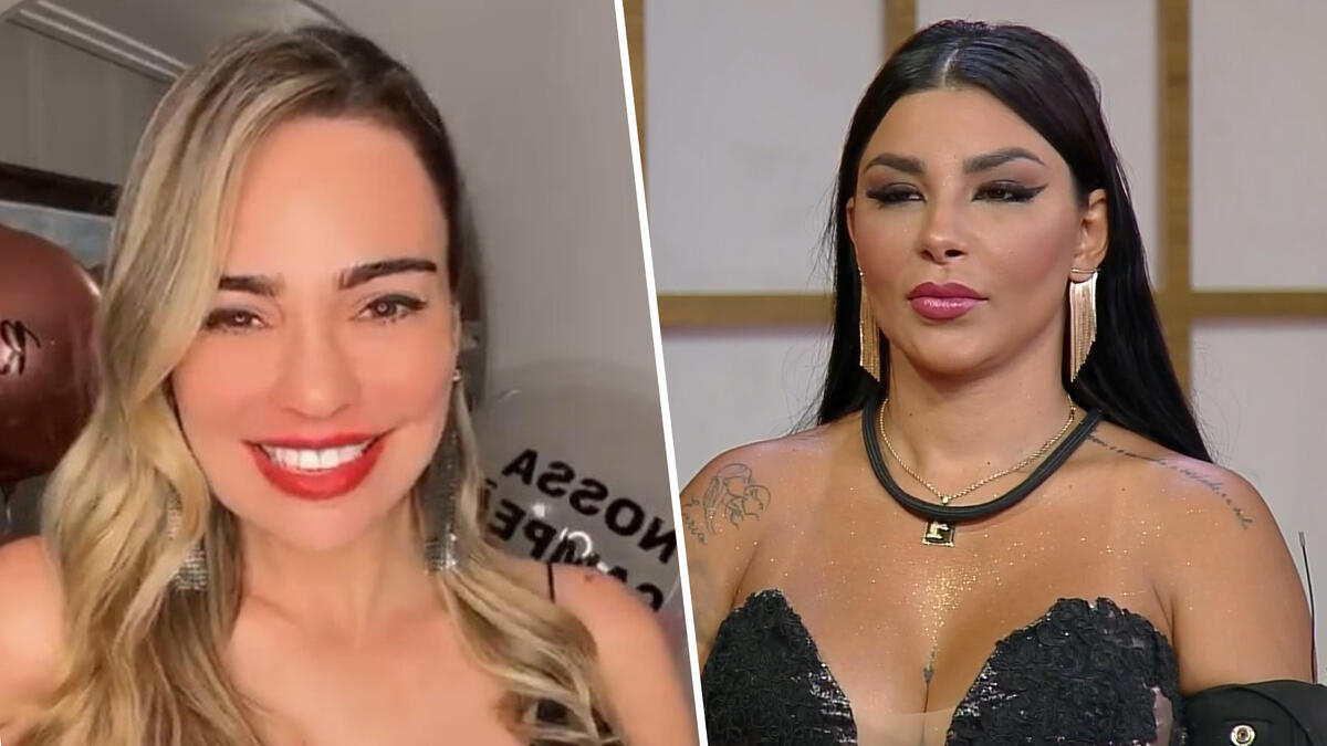 Rachel Sheherazade sorrindo e Jenny Miranda na eliminação