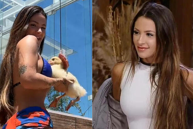 Nathalia Valente dançando com uma pata no colo