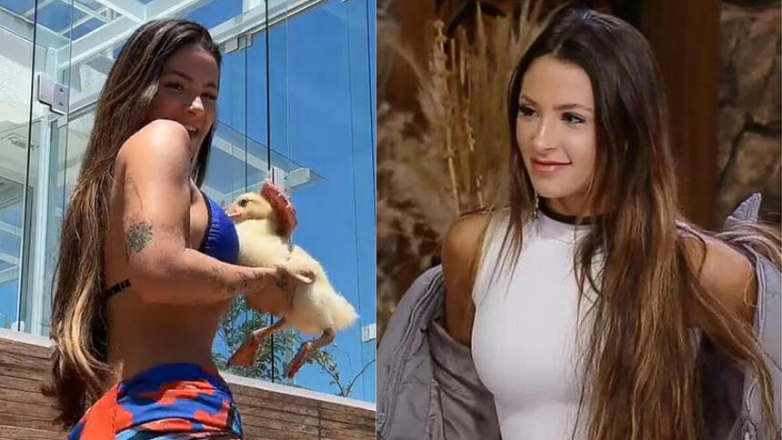 Nathalia Valente dançando com uma pata no colo