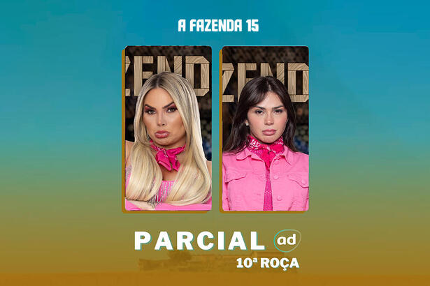 Nadja e Kally na arte da enquete de parcial da 10ª roça em A Fazenda 15