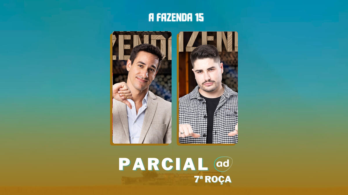 Henrique e Lucas na arte da enquete de parcial da 7ª roça em A Fazenda 15
