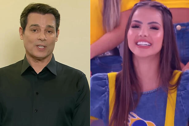 Portiolli e Luana Andrade em trecho da homenagem ao Domingo Legal