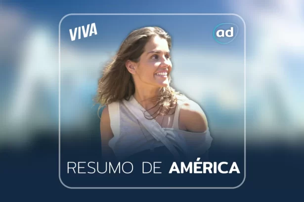 Sol (Deborah Secco) sorrindo na arte de divulgação do resumo da novela América