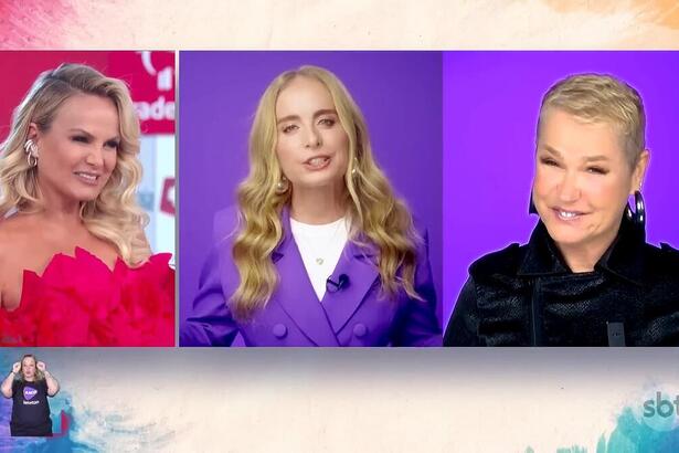 Eliana divide tela com Angélica e Xuxa.no Teleton 2023. As três estão sorrindo