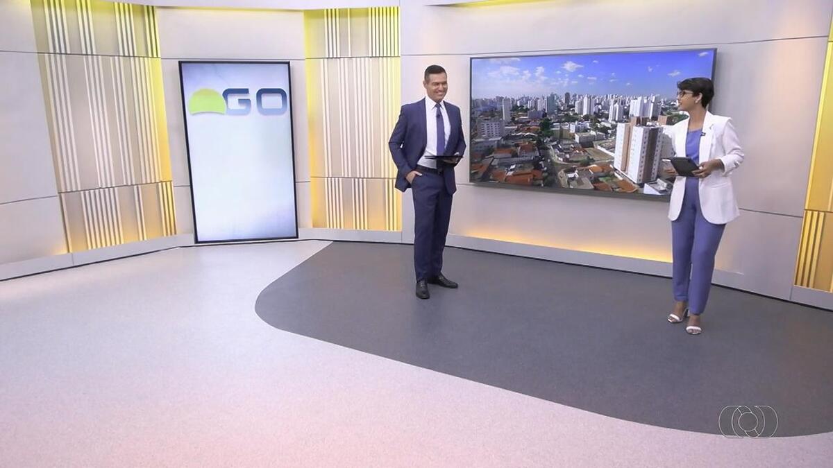 Suelen Reis e Handerson Pancieri no novo cenário da TV Anhanguera