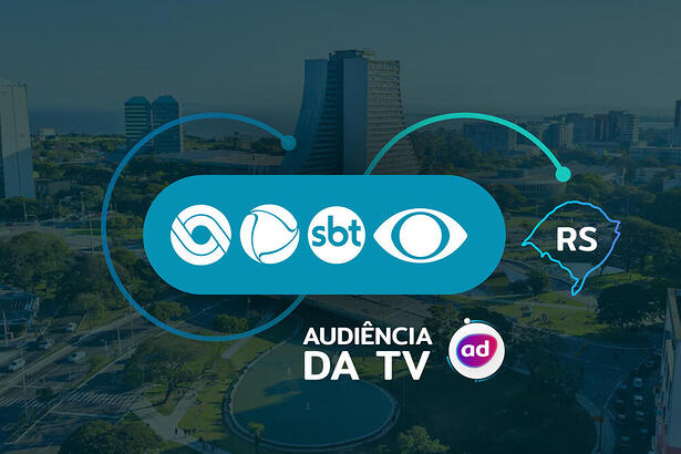 Arte de divulgação dos dados consolidados de audiência da TV em Porto Alegre, no Rio Grande do Sul, com os logos da RBS TV/Globo, Record TV RS, SBT RS e Band RS