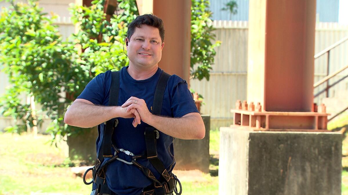 Eleandro Passaia suado após subir na Passarela