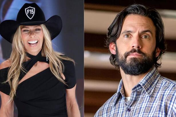 Galisteu na final de A Fazenda, em montagem com um dos atores da série This Is Us