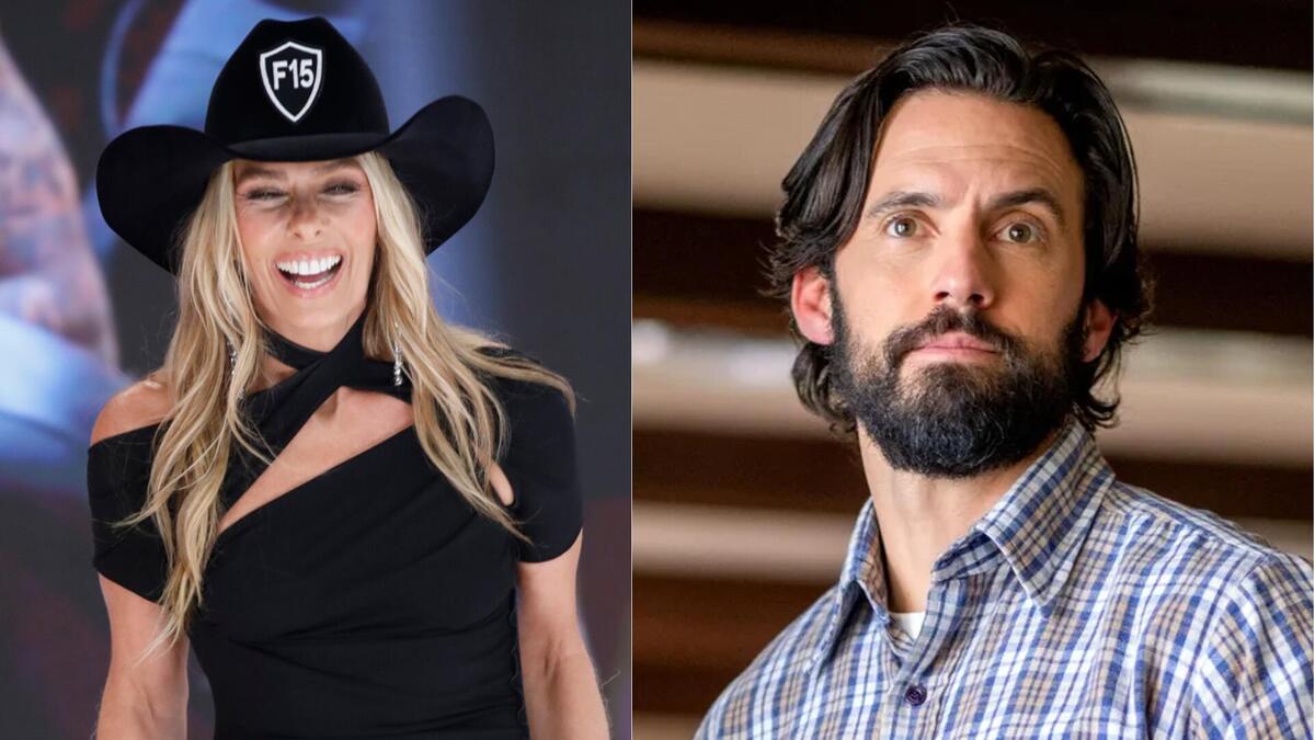 Galisteu na final de A Fazenda, em montagem com um dos atores da série This Is Us