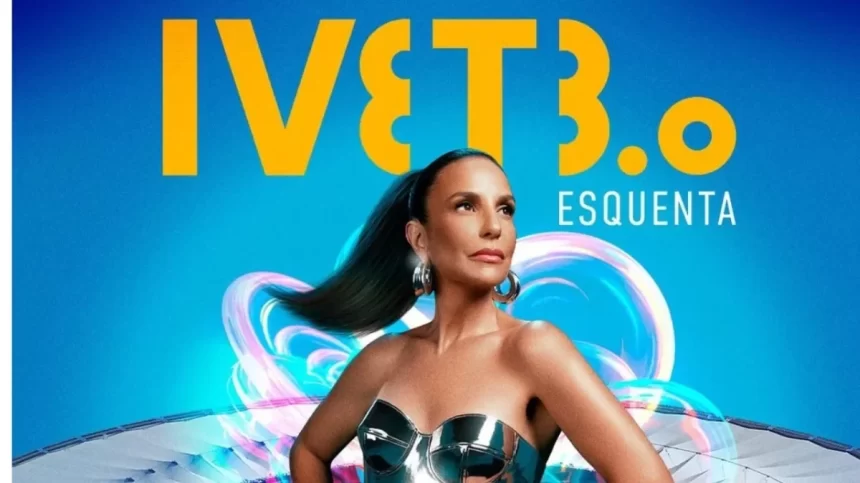 Ivete Sangalo de perfil, com look metálico, mãos na cintura durante ensaio fotográfico para show no Maracanã