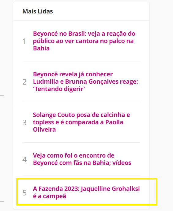 Matéria do Gshow sobre a vitória de Jaquelline