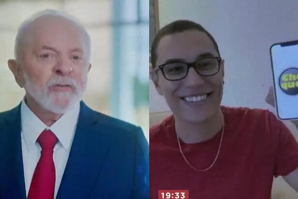 Montagem com Lula e Raphael Souza, dono da Choquei, segurando o celular