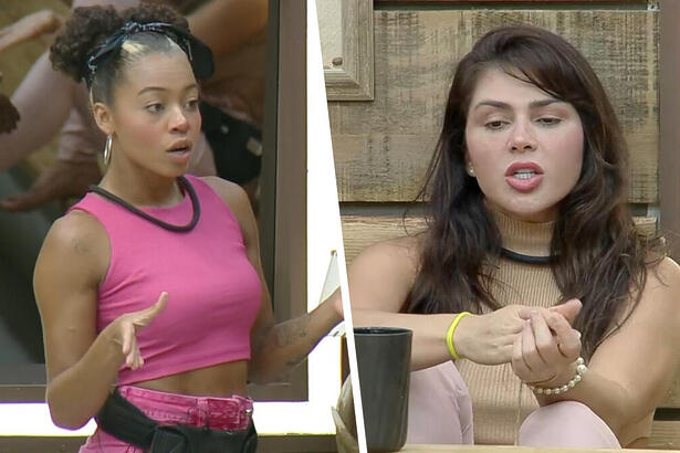 Lily Nobre discute com Nadja Pessoa balançando os braços em A Fazenda 15