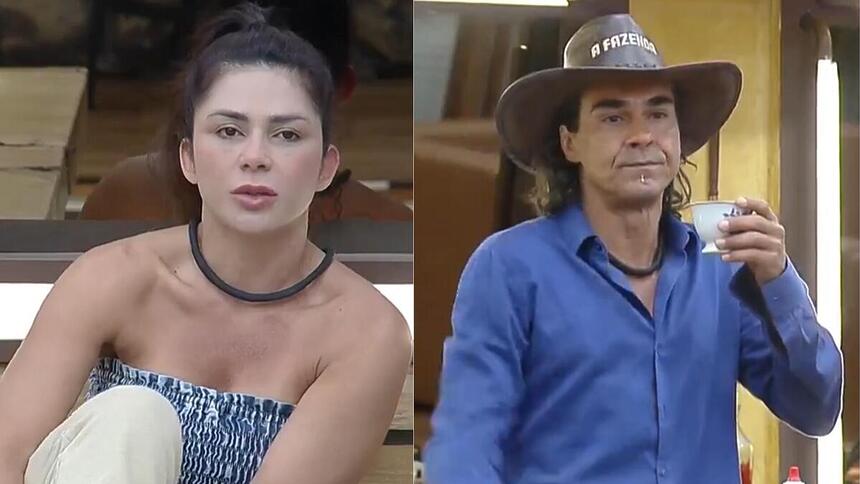 Nadja e André durante uma discussão em A Fazenda