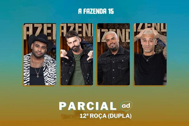 Black, Radamés, Tonzão e WL na arte da enquete de parcial da 12ª roça em A Fazenda 15