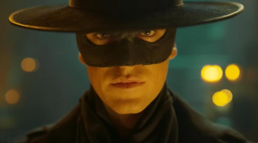 Miguel Bernardeau caracterizado como Zorro na série do Amazon Prime Video