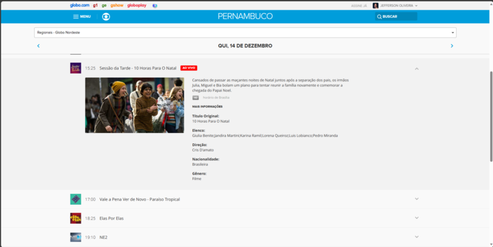 Site da Globo com a programação oficial da emissora